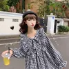 Robes décontractées une pièce robe coréenne femmes douce fille nœud à manches longues lâche Vestios Femme Mori blanc Plaid Midi printemps été