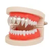 Hip Hop Vampire Fangs hängslen Dental Teeth Grillz 18K Elektropläterade guldtänder Tiger Tender Dentures Halloween Jewelry Six Top Teeth Grills 1303