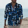 Mannen Casual Shirts Grappige Math Shirt Man Blauw Stukken Van Pi Herfst Stijlvolle Custom Blouses Lange Mouwen Retro Oversized Tops Gift