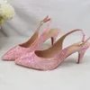 Dress Shoes 2023 Arrival Heart Pink Bling Pointed Toe Wedding And Bag Woman High Pumps Thin Heel Party Slingbacks Sandals