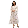 Roupas étnicas femininas muçulmanas Abaya Dress Middle East Feminino Bronzing Maxi Floral Print Lady De Corpo Inteiro-Kaftan