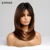 Peluca sintética Ombre negra a marrón con flequillo Pelucas de cabello Cosplay Pelucas naturales resistentes al calor para mujeres Cabello diario Wigsfactory d