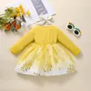 Fille robes enfant en bas âge imprimé fleuri robe à manches longues à volants bébé filles infantile princesse fête Tulle chapeaux élégant Vestidos