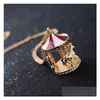 Collares pendientes Carrusel Caballo Moda Collar de cadena de oro Mujeres Suéter de cristal Accesorios de joyería Entrega de gota Colgantes Dhnqm