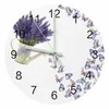 Wanduhren Lila Blume Lavendel Schmetterling Weiß Leuchtende Zeigeruhr Home Ornamente Runde Stille Wohnzimmer Dekor