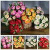 Dekorative Blumen, 10 Köpfe, künstliche Kamelien-Rosen, Blumenstrauß, grüne Blätter, Blumenarrangement, Brautsträuße, Partyzubehör, Zuhause