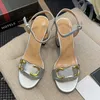 Summer Classic Sandals Designer Sexig High 7cm Metal Belt Buckle Thick Heel Women's Shoes