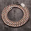 2023 New Arrival Fashion Jewelry High Quality Full Diamond Pink Zircon Mix Color 10mm Cuban Chain Diamond Chain Necklace for Men