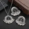 Collier boucles d'oreilles ensemble ethnique argent couleur paon ensembles pour femmes luxe coloré Zircon géométrique gland fête mariage