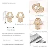 Stud Fashion Hollow Hand Zircon Earrings Cz Micro Pave Gold/Sier For Women Brincos Wedding Party Jewelry Drop Delivery Dhohq