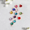 Charms Pierre De Naissance Cristal Charme Pendentif Or Rose Cuivre Métal 12 Strass 8.7Mm Rond Pour Diy Collier Et Bracelet Bijoux Goutte Dhn3W