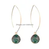 Cuelga la lámpara de moda hecha a mano de resina Druzy Drusy pendientes para mujer chapado en oro forma de bola redonda colgante gancho pendiente Dh471