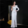 Casual Dresses 2023 Luxury Sequined Night Evening Dress One-Shoulder Long-Sleeve Mermaid Long Plus Size Size Wedding Prom Party Gowns