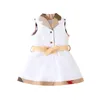 Mignon bébé filles robes à carreaux coton nouveau-né sans manches gilet robe avec nœud papillon col rabattu infantile princesse robes enfant en bas âge jupes fille jupe