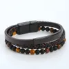 Fashion Three Layered Natural Stone Leather Bracelet Jewelry for Men Gift