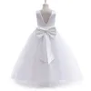 Flickans klänningar Girl Dress Elegant Bridesmaid Girl Wedding Party Long Gown Kids White Bow First Communion Costume Födelsedag Prinsessan kläder 230609