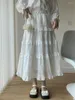 Skirts Khalee Yose White Elegant Chic Midi Skirt Women Summer Cotton Casual Tiered Holiday A-line Ruffles Hollow Out Long Laides