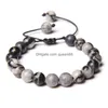 Kralen Tijgeroog Steen Armband Verstelbare Strengen Gevlochten Touw Bangles 8Mm Natuurlijke Lava Rock Mannen Vrouwen Yoga Healing Nce Armbanden D Dhtvw