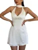 Casual Jurken Dames V-hals Ruffle Mini-jurk Mouwloos Backless Tie Up Short Halter Aline Y2k Fairy Dress (White2 Large)