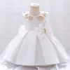 Fille Robes D'été Poupée Col Sequin1 Année Bébé Anniversaire Robe Pour Enfants Vêtements Baptême Arc Princesse Rose Parti Blanc Costume