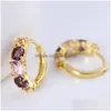 Hoop Huggie Fashion Orecchini per le donne Color oro placcato con gioielli di dichiarazione di cristallo di zircone viola rosa Goccia di alta qualità Delive Dhpic