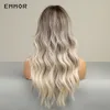 Synthetische dames lange golvende ombre donkerbruin tot licht blonde pruiken natuurlijk eet resistent pruik voor vrouwen feest mode pruikenfactory