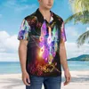 Men's Casual Shirts Men's Short-sleeved Colorful F Waves And Music Notes Shirt Beach Clothes Personality Tops