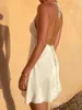 Casual Jurken Dames V-hals Ruffle Mini-jurk Mouwloos Backless Tie Up Short Halter Aline Y2k Fairy Dress (White2 Large)