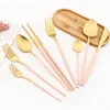 Dinnerware Sets Pink Gold Cutlery Set Noble Kitchen Tableware Restaurant Upscale Western Dinner Knife Fork Coffee Spoons Teaspoon Gift