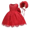 Девушка платья 1 -й год платье по случаю дня рождения летние девочки для Big Bowknot Princess Cridering Careed Lace с шляпой