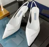 Prad Silver High Heel Shoes Sandals 8Cm Thin Heels Women's Summer New Pointed Rhinestone Single Shoes Flat P Button Toe Covering Sandal With Bag 966
