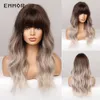 Peruca Sintética Ombre Marrom Loiro Cinza Cinza com Franja para Mulheres Cosplay Natural Longo Água Ondulada Resistente ao Calor Perucas de Cabelo Fábrica