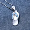 Pendant Necklaces Vintage Silver Color Chain Necklace Cute Flip Flop Small Blue Opal For Women Wedding Jewelry Birthday Gifts