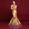 Vestidos de Festa Senhora Vintage Bordado Cheongsam Noiva Chinesa Vestido de Noiva Vestido Formal Sexy Slim Sereia Saia Longa Qipao Spring