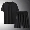 Men's Tracksuits Two Piece Set Summer Clothing Men Sets Short-sleeved Cool Black Thin Loose Pockets O-Neck Daily Casual Solid Short