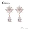 Ciondola il lampadario Fashion Designer Cubic Zirconia Sun Flower Waterdrop Orecchini per le donne Gioielli da sposa Orecchino da sposa per feste Dhj8L