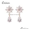 Ciondola il lampadario Fashion Designer Cubic Zirconia Sun Flower Waterdrop Orecchini per le donne Gioielli da sposa Orecchino da sposa per feste Dhj8L