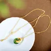 Chaînes Collier en argent sterling 925 avec cercle de jade vert naturel pour femme 17,7 pouces