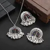 Necklace Earrings Set Ethnic Silver Color Peacock Sets For Women Luxury Colorful Zircon Geometric Tassel Party Wedding