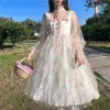 Casual klänningar japansk lolita stil vår höst kvinnor klär mori tjej blommig broderi prinsessa söt kawaii tyll ruffles fest