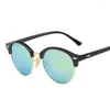 Sonnenbrille Runde Vintage Frau Mode Metall Halbrand Sonnenbrille Weiblich Bunte Spiegel Retro Shades Fahrer