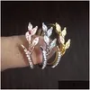 Band Rings Leaf Form Cubic Zircon Högkvalitativ fingerring för kvinnor Fashion Jewelry Party Gifts grossist Drop Delivery DH3VP