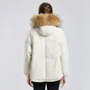 Women's Down Ailegogo Winter Women Large Real Raccoon Fur Hooded Short Jacket 90% White Duck Coat Parkers Warm Snow Outwear