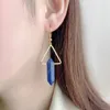 Boucles d'oreilles pendantes pour femmes filles Hexagonal Double Points guérison cristal Quartz plaqué or Triangle oreille bijoux avec crochet