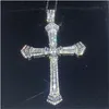 Vecalon Vintage longue croix pendentif en argent Sterling 925 AAAAA Cz pierre mariage croix pendentif collier pour femmes hommes fête bijoux