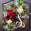 Dekorativa blommor kransar jul konstgjord bokstav krans hängande röd rutig girland ornament xmas party främre dörr väggdekorationer h