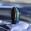 Bagues de grappe mode 8mm bague de mariage en tungstène noir pour hommes femmes coquille d'ormeau colorée et bijoux de fête incrustés d'opale bleue