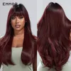 Sintético Ombre Marrom a Vermelho Escuro Perucas de Cabelo Natural Loiro Ondulado para Cosplay Feminino Perucas Diárias Laranja-marrom com Bangsfactory