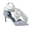 Sandals Customized Color White Satin Lace Up Long Strap Pointy Toe Women High Heels Wedding Party Shoes