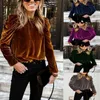 Women's Blouses Pleated Shoulder Fine Sewing Crafts Anti-freeze Ladies Elegant Fashion Velvet Pullover Tee Shirt Top For Travel